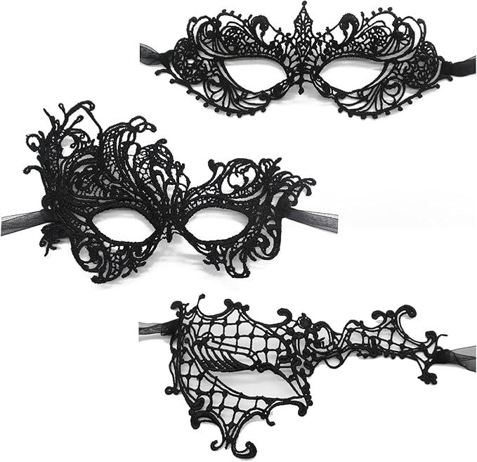 TFTSR Masquerade Masks for Women Couples,Men Mardi Gras Mask,Girls Black Gold Lace Costume,Adult Venetian Party Dress