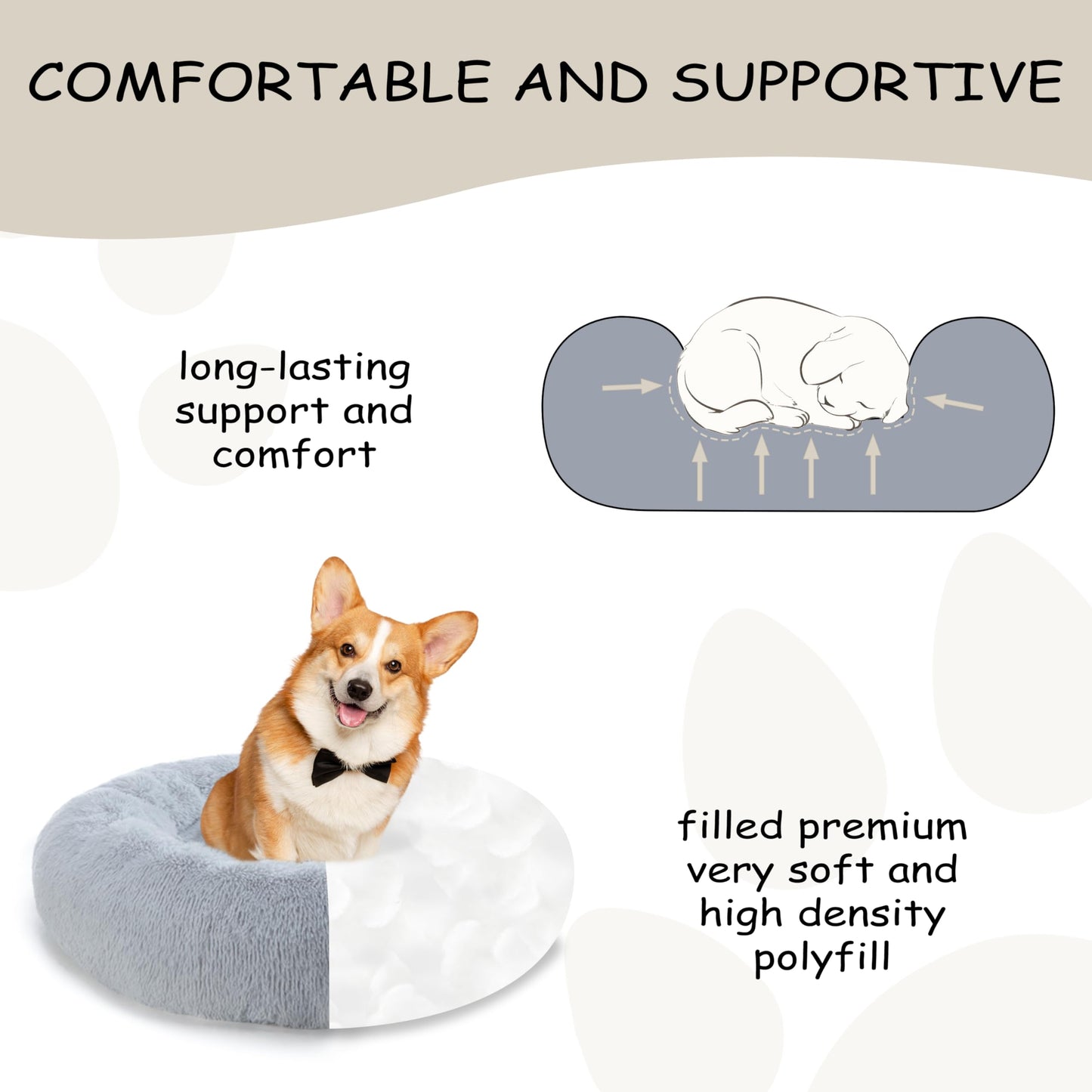 Bunlitent 39'' inch Calming Dog Bed, Plush Anti-Anxiety Donut Dog Bed for Small Medium Large Dogs, Warming Cozy Soft Cute Round Washable, Marshmallow Cuddler Nest Pet Bed, Grey