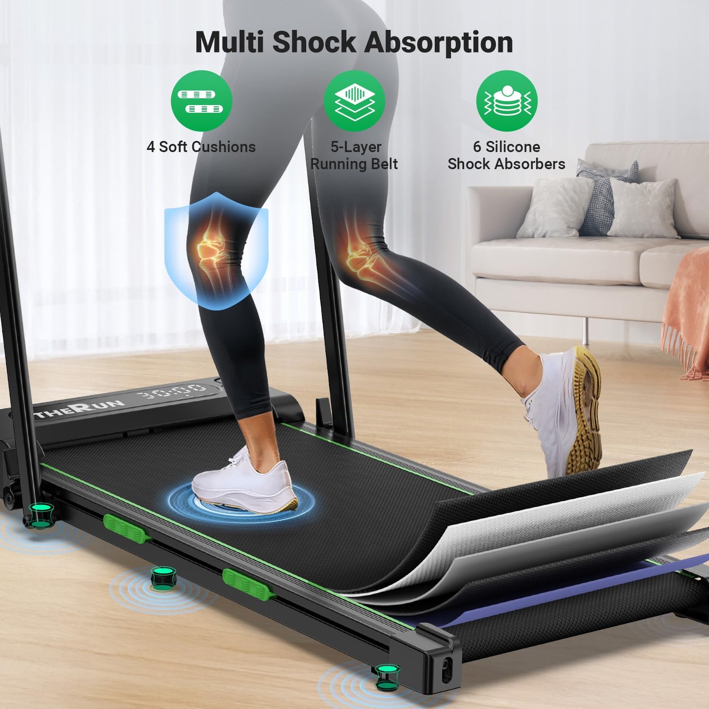THERUN Walking Pad, 2 in 1 Foldable Treadmills for Home, 2.5HP Under Desk with Handle Bar, 16" Widened Running Belt, with Remote Control & LED Touch Screen