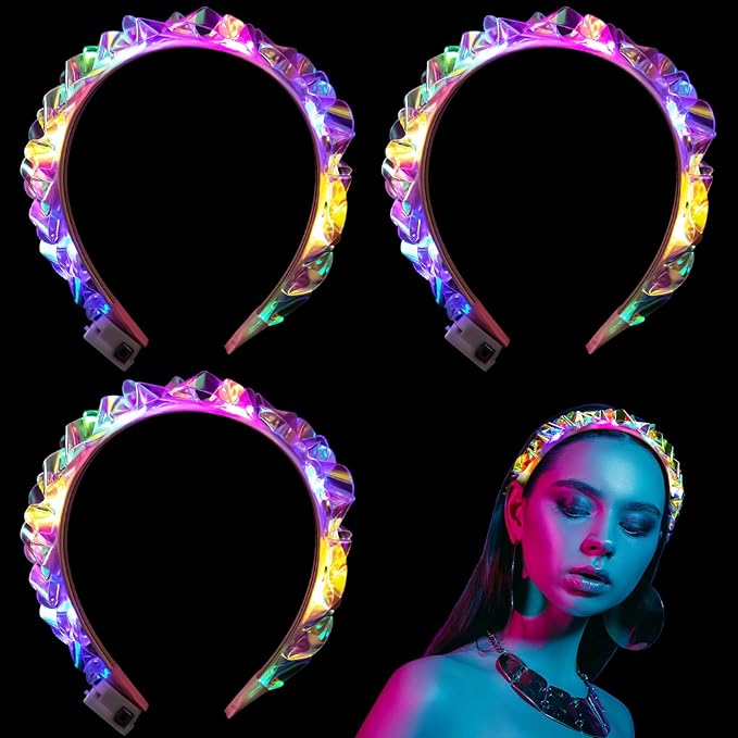 Tigeen Light up Headband LED Glow Headbands Glow in The Dark Headband LED Hair Accessories for Wedding Party Favor