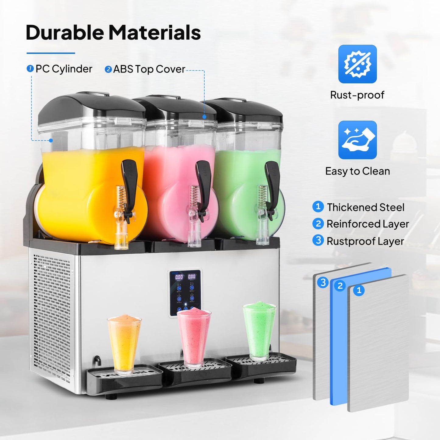 ROVSUN 12 Gal/45L Commercial Slushy Machine, 15L X 3 Tanks Margarita Machine - Slush & Juice Modes, Slushie Machine Frozen Drink Maker - Stainless Steel for Home, Restaurant, Bar, Party - 110V/60HZ