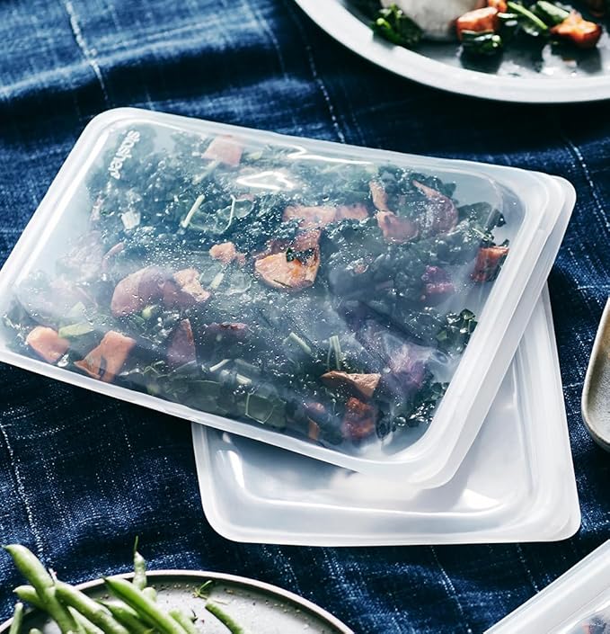 Stasher Silicone Reusable Storage Bags, 4-Pack, Reusable Freezer Bags, Microwave, Dishwasher, Oven Safe, Sous Vide, Premium Lunch Containers, Eco Friendly, Food Storage Bags, Snack Bags, Clear