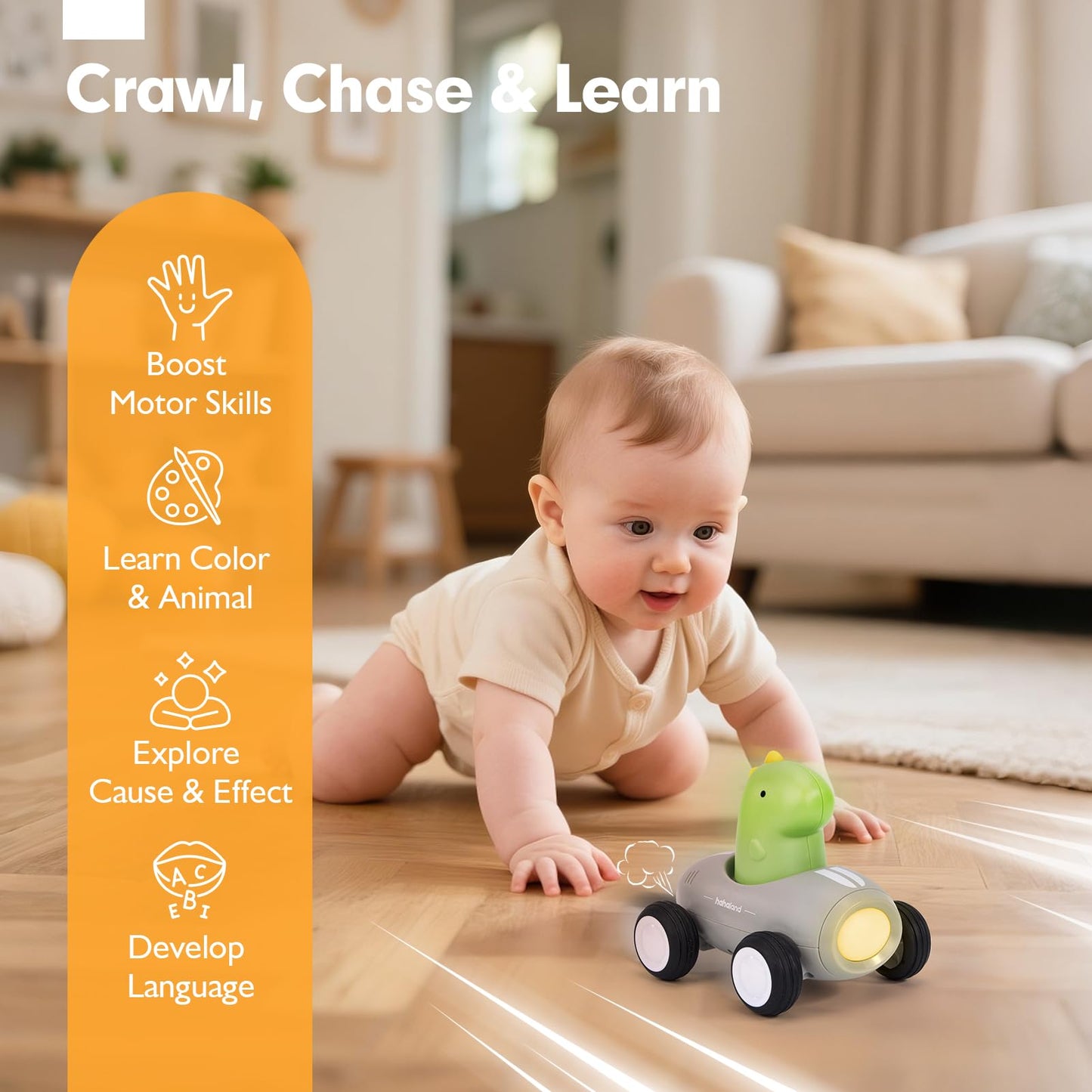 hahaland Push and Go Car Toys for Toddlers 1-3 Musical Light up Toys for 1 Year Old Boy Gifts, Push Car Crawling Baby Toys 12-18 Months One Year Old Birthday Christmas Baby Gifts for Boy Girls, 3 PCS