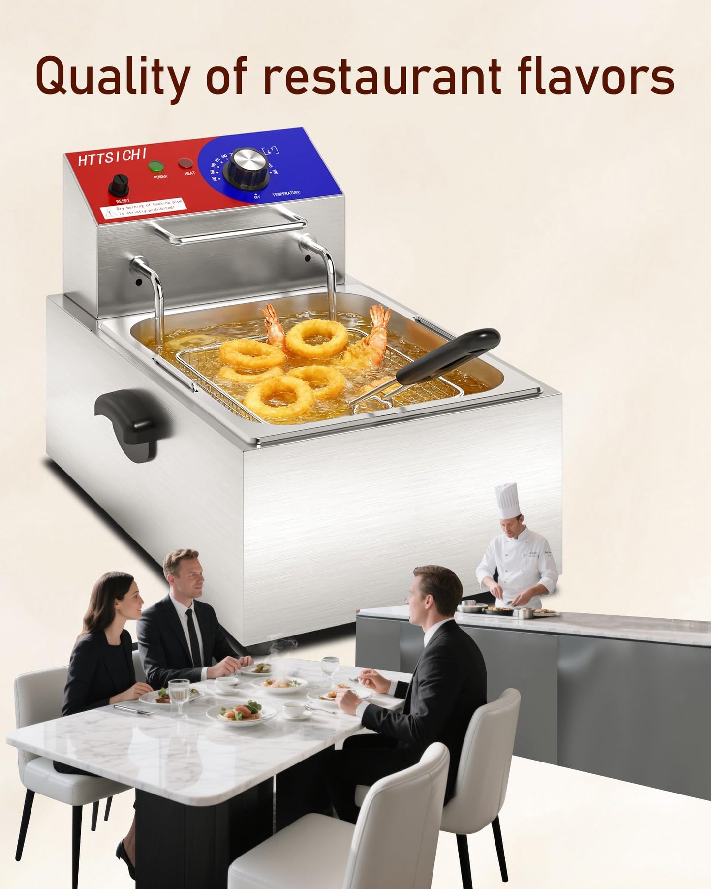 HTTSICHI Commercial Deep Fryer - 12 L Electric Deep Fryer with 6 L Basket, Commercial Deep Fryer with Basket, Stainless Steel Countertop Deep Fryer w/Adjustable Temperature and Restaurant Use