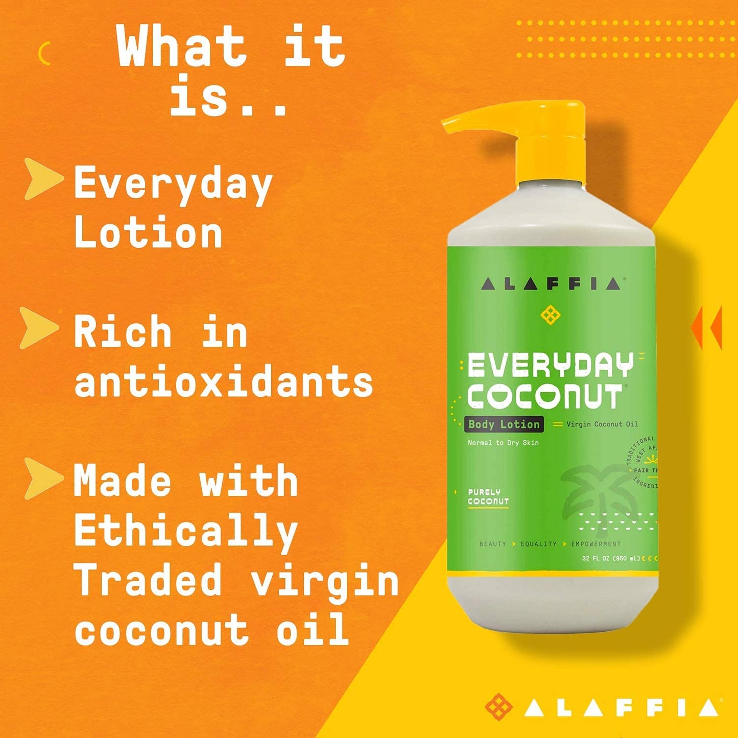 Alaffia EveryDay Coconut Hydrating Body Lotion, Normal to Dry Skin, Moisturizing Support for Soft & Supple Skin, Purely Coconut,