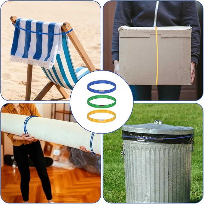 Garbage Can Bands, Heavy Duty Large Rubber Bands High Elasticity Garbage Bag Holder Trash Bag Holder Band to Hold Trash Bags in Place for 32-55 Gallon Bins, Set of 3 in Yellow, Blue, Green