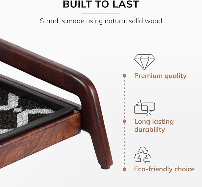 Anji Mountain Heavy Duty Waterproof Wooden Shoe Storage Mat Organizer/Boot Storage Tray Multi Use for Entryway with Coir, Black and Ivory Diamond Insert, 1 Tier, Fits 3 Pair (36.5" Wide)