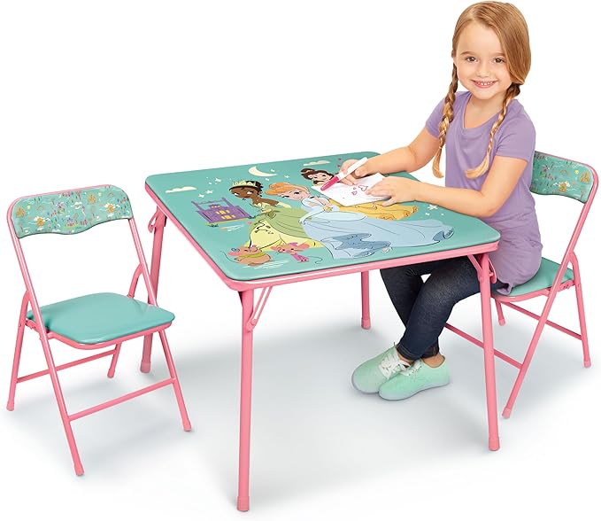 Disney Princess Girls Folding Table & Chairs Set for Kids and Toddlers 36 Months Up to 7 Years, Includes: 1 Table (36" L x...