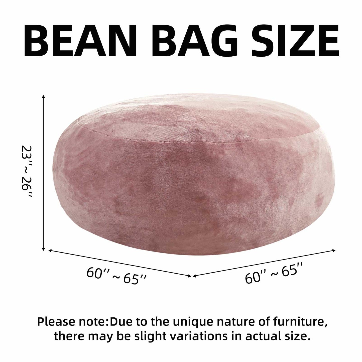 Bean Bag Chair 5Ft, Memory Foam Filled, Large Beanbag Chairs for Adults and Teens, Soft Sofa with Removable Flannel Cover, Round Couch for Living Room Bedroom College Dorm (Pink, 5FT-60×60"×24")