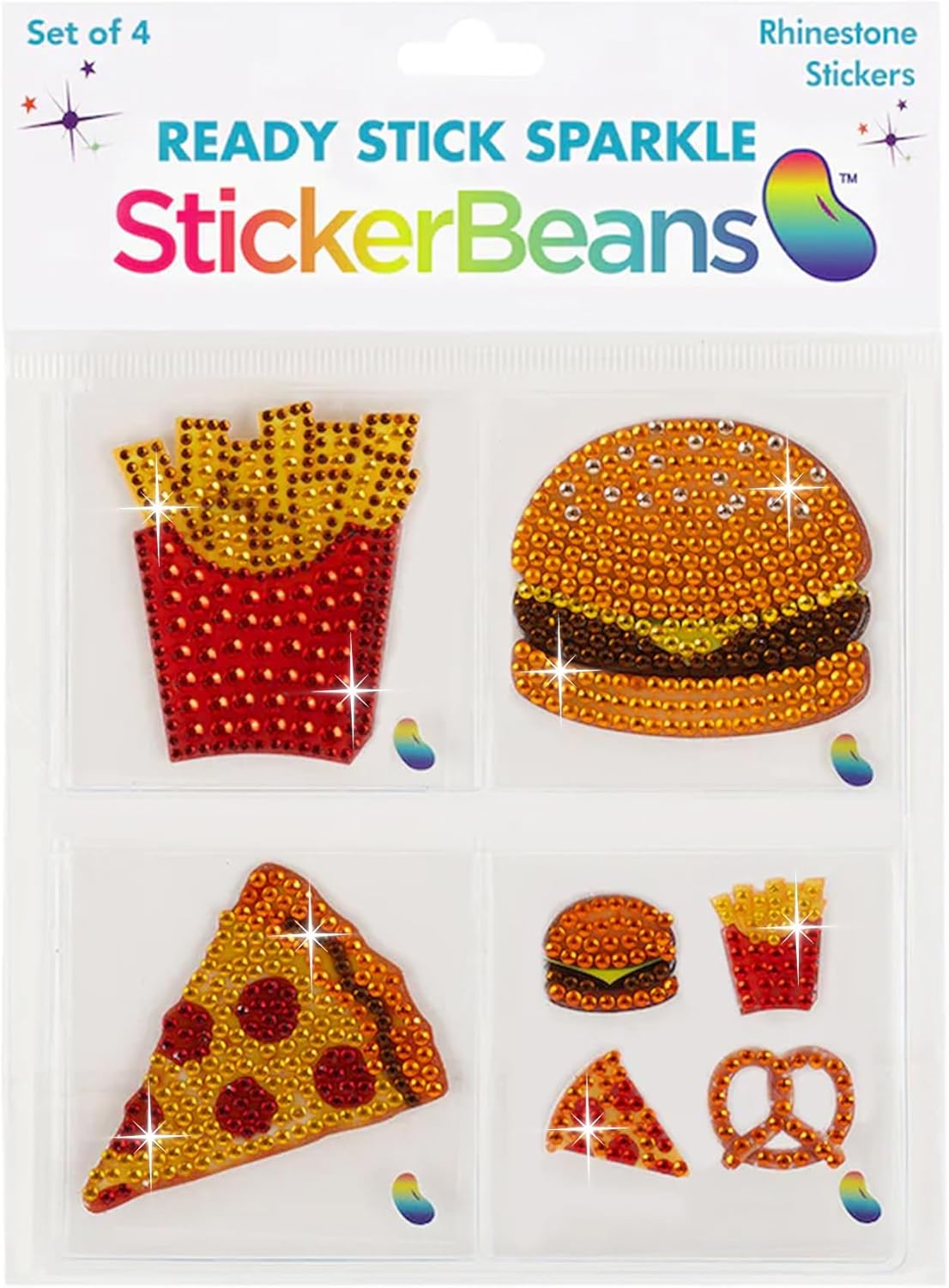 StickerBeans® Rhinestone Stickers - Fopdie 4-Pack, 2” x 2” Each, Unique Sparkly Cut-to-Shape for Collecting, Trading, Decorating Laptops, Phone Cases, Scrapbooks - for Kids, Teens, & Adults