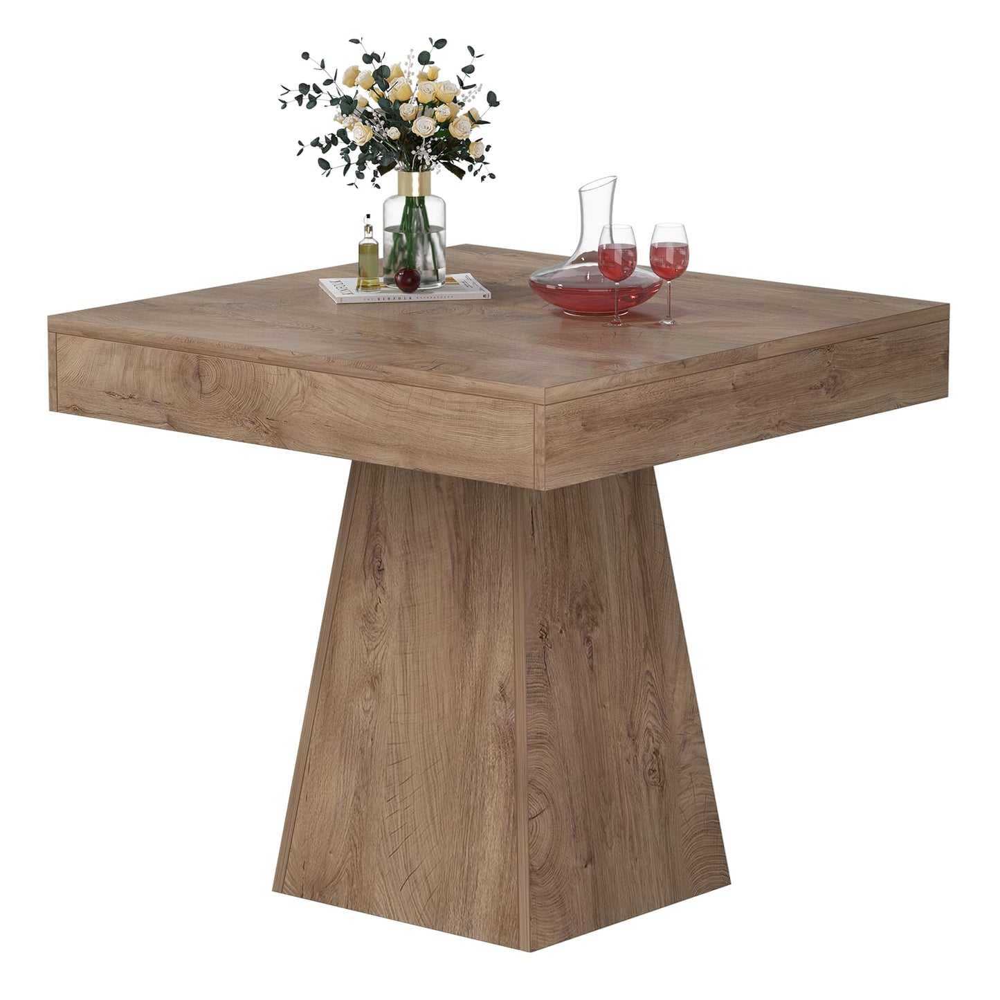 MILEFA Square Dining Table, 31.5-inch Dinner Table for 2-4 People, Kitchen Table with Load-Bearing Trapezoidal Base, for Home, Dining Room, Small Space, Brown