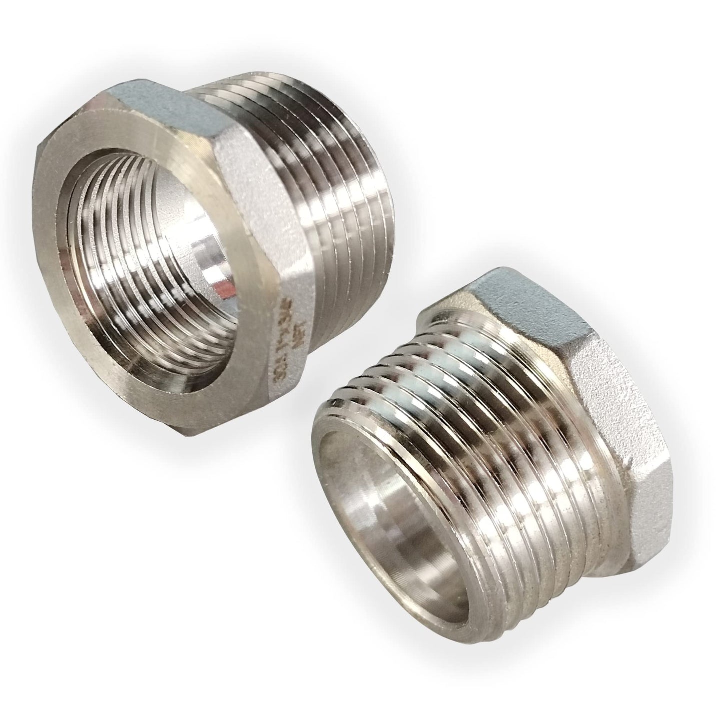 2 Pcs Reducer Hex Bushing, 304 Stainless Steel 1" Male NPT to 3/4" Female NPT（ 1"MNPT - 3/4"FNPT） Pipe Fitting Hex Bushing, Heavy Duty Pipe Fitting Reducer Adapter