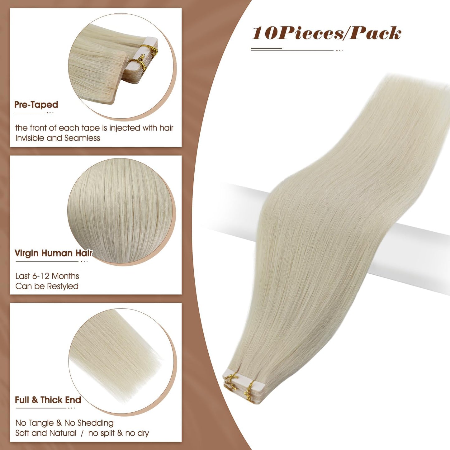 Full Shine Seamless Injected Tape in Hair Extensions 24 Inch Invisible Machine Remy Tape in Virgin Hair Extensions Color Blonde