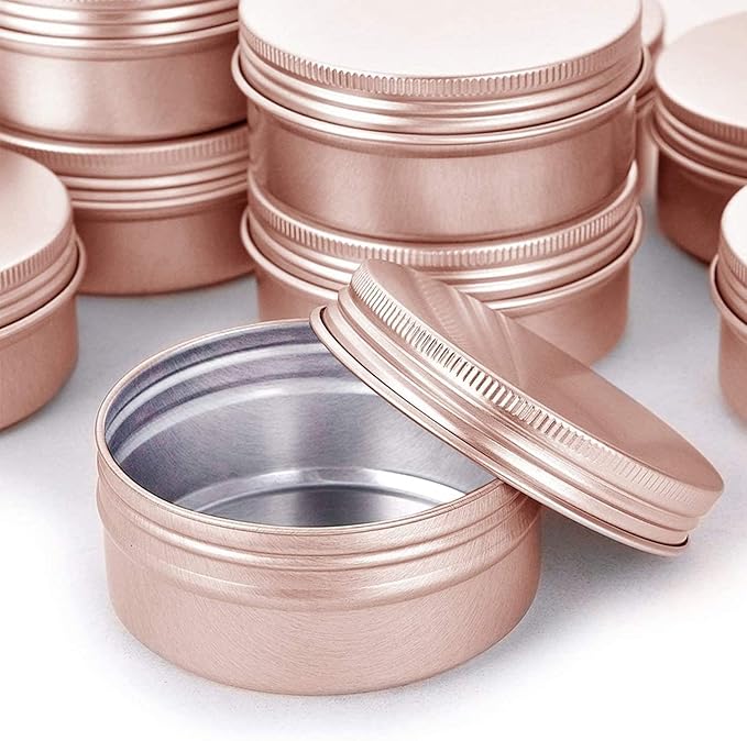 4 Ounce Aluminum Tin Jar with Screw Cap 120mL Tin Cans Refillable Containers for Cosmetic, Lip Balm, Cream, Lotion, Balms, Spices, Salve, Rose Gold 40 Pcs