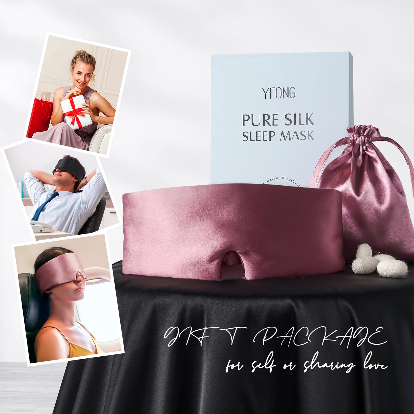 YFONG 100% Mulberry Silk Sleep Mask, Total Blackout Silk Eye Mask for Sleeping Women & Men, 22 Momme 6A Grade Pure Silk with Adjustable Band Designed for Side Sleeper Pink
