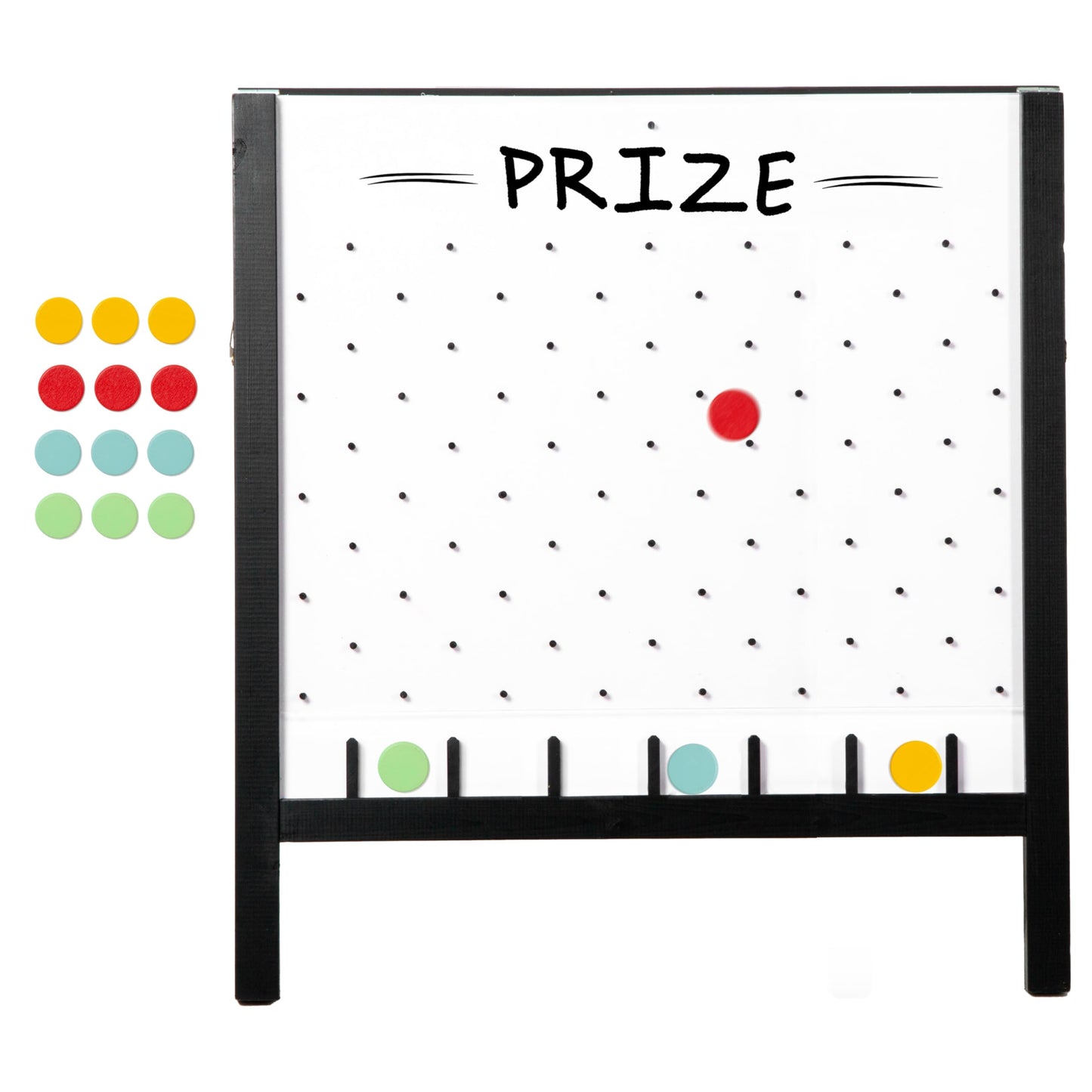 lyapa Large Portable Prize Drop Game - 41x27.5 Inch Double Sided Penny Drop Game, Wooden A-Frame Whiteboard Sign, Eraser & Token Storage Tote