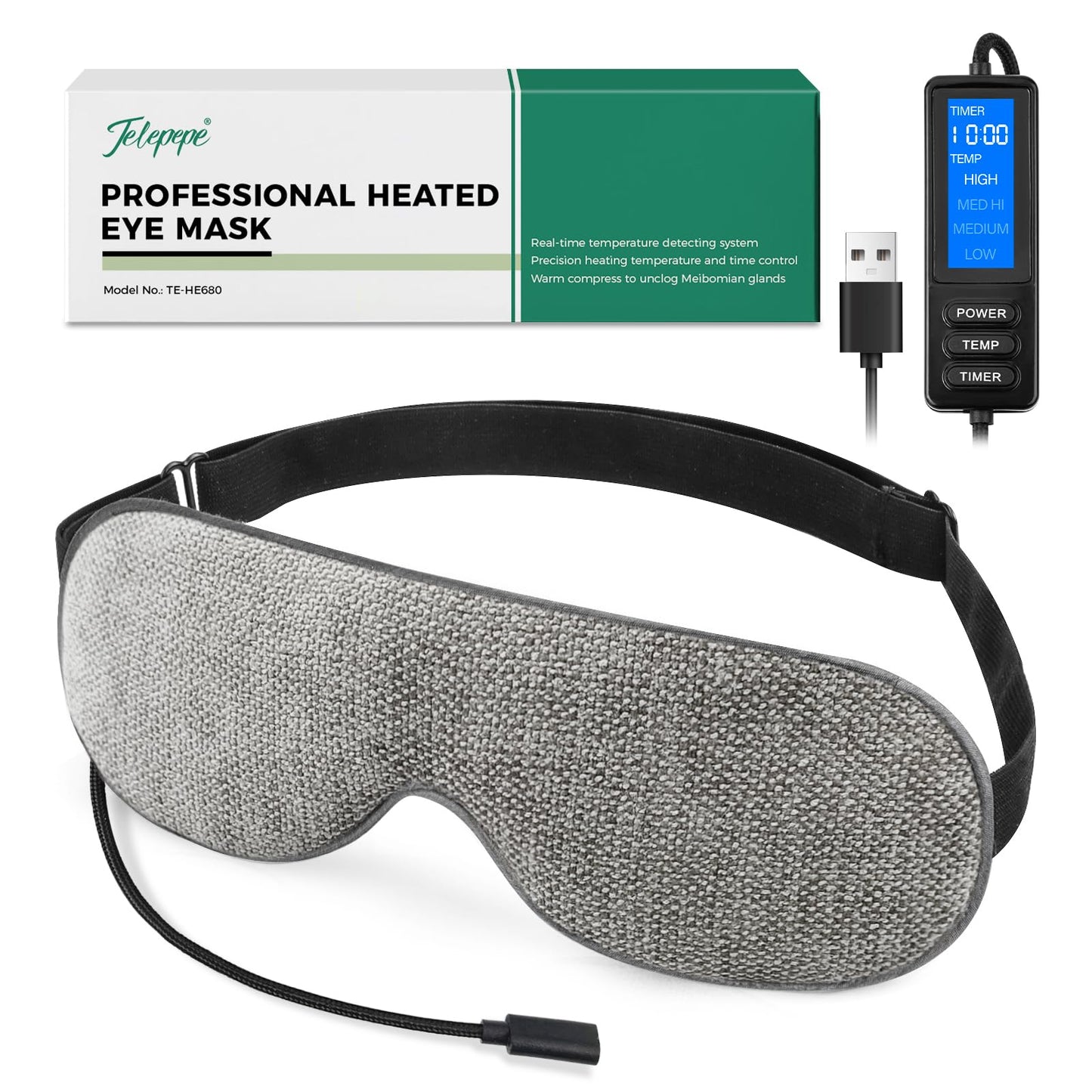 Telepepe Heated Eye Mask, Warm Eye Compress for Dry Eyes, Moist Heat Therapy for Blepharitis, Dark Circle, Chalazion, 4 Heating Levels, Gifts for Men Women, Travel(Grey)