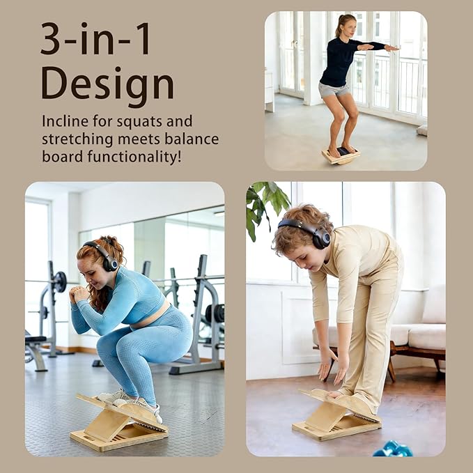 Slant Board with 6 Angles Converts to a Balance Board – Premium Calf Stretcher & Wobble Board for Effective Stretching & Squats Exercise Slant Board with Velour Surface