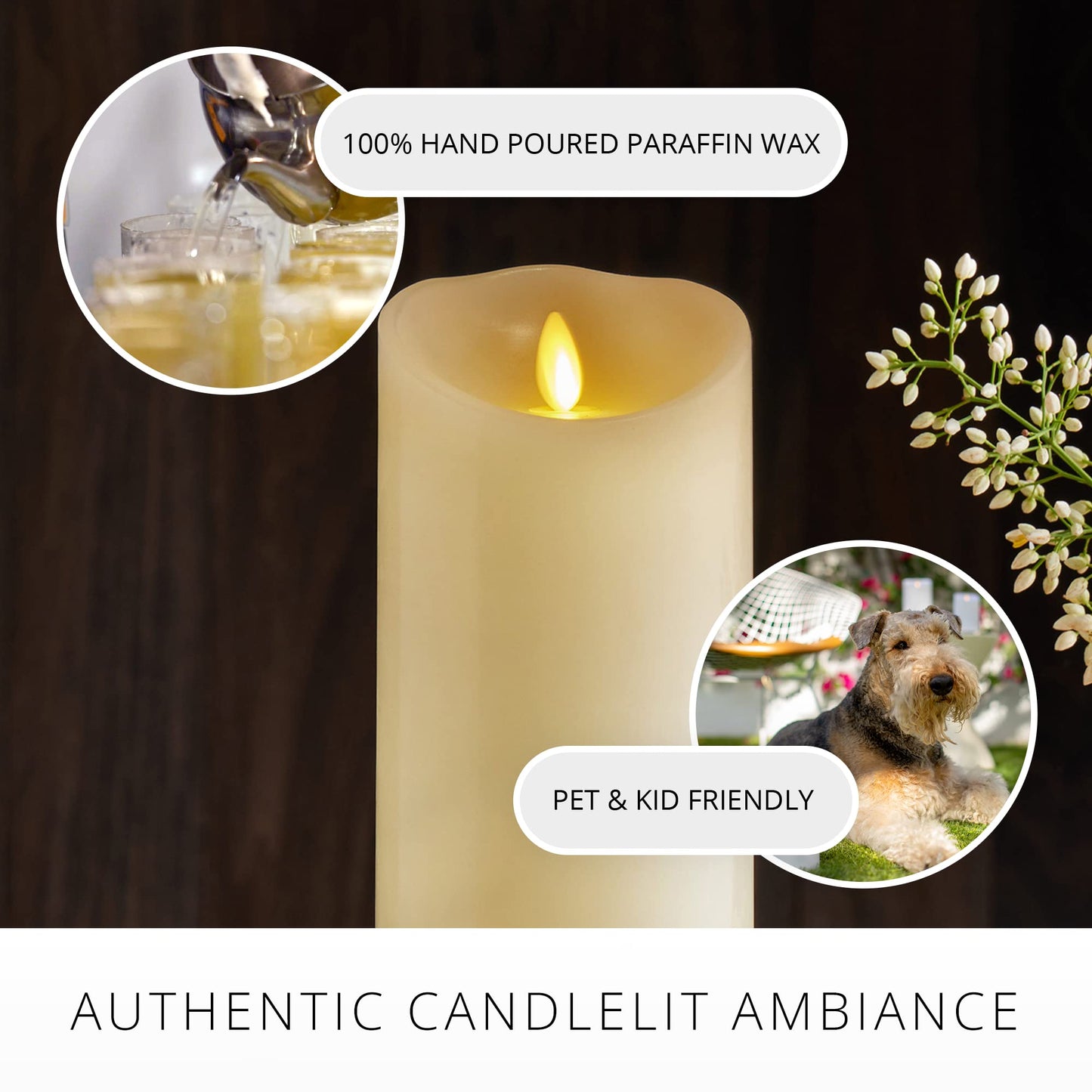 Luminara Scalloped Edge Flameless LED Candle, Ivory 3.5" x 7", Real Wax Pillar, Battery Operated Moving Flame with Timer, Unscented