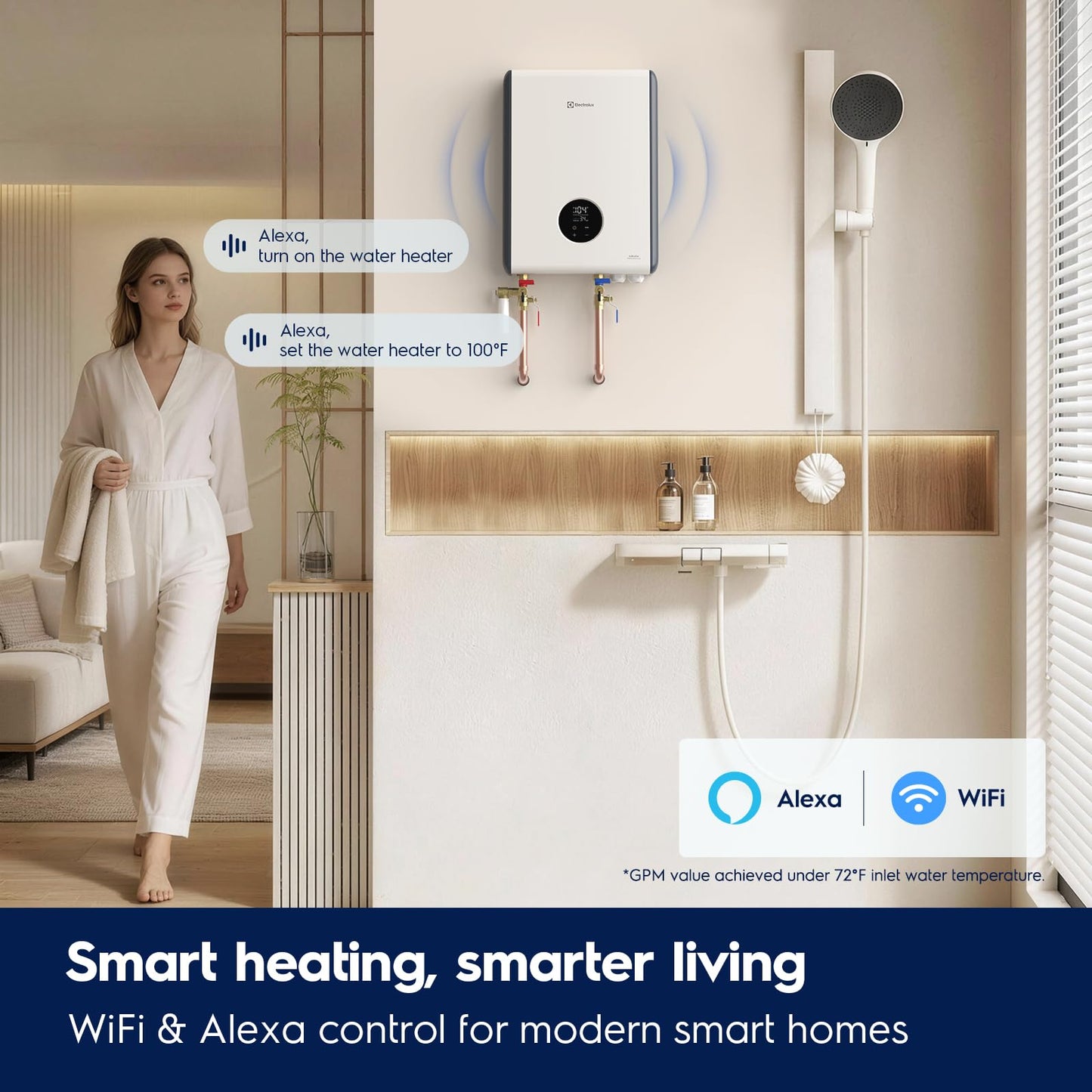 Electrolux 18kW Tankless Water Heater Electric 240v - Smart Wifi & Alexa, Instant On Demand Hot Water Heater for Whole House, Max 4.2 GPM, Supply for 2-3 Fixtures, Indoor Installation