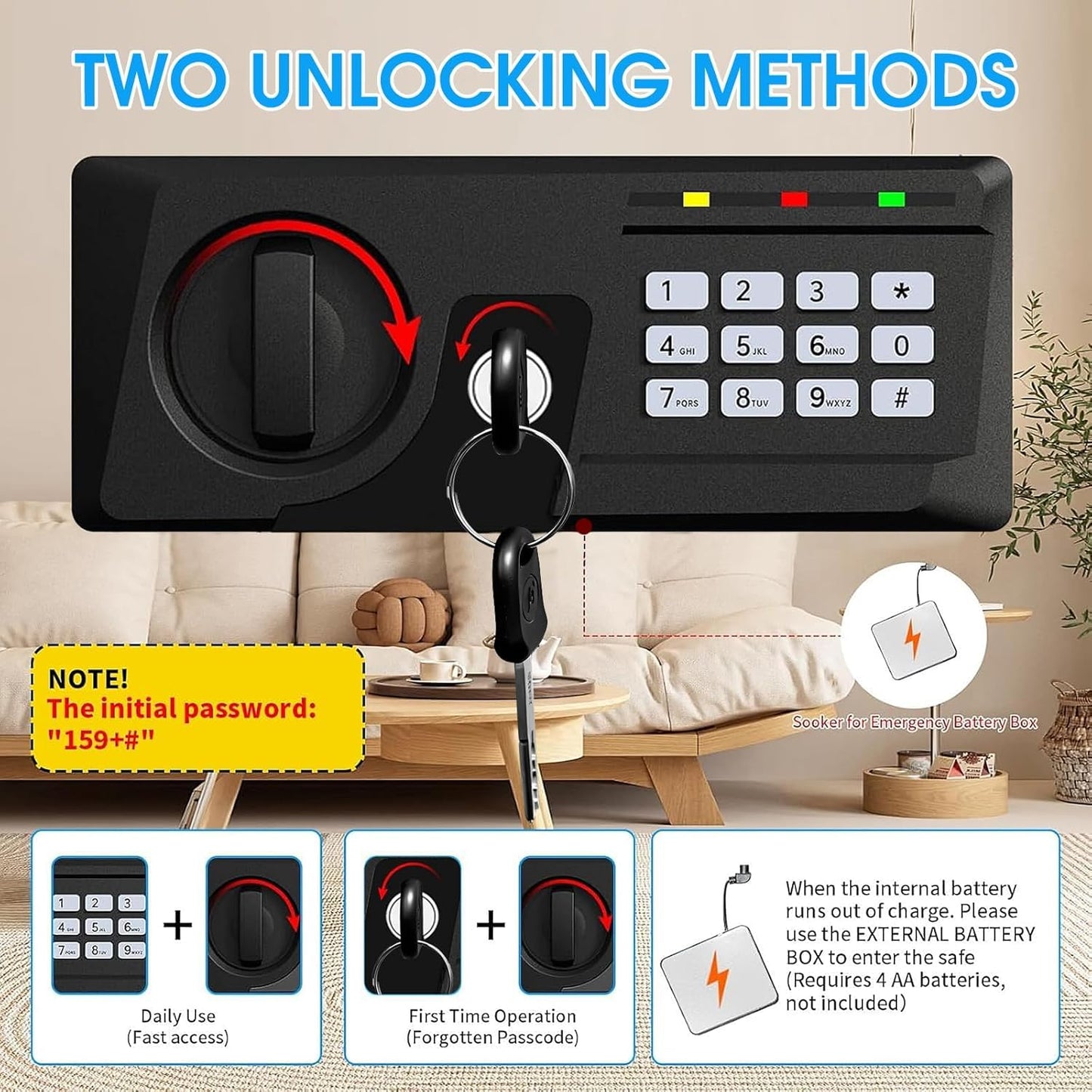 3.3 Cuft Large Fireproof Safe for Home, Home Safety Box Fireproof Waterproof with Electronic Keypad and Spare Keys, Anti-theft Digital Security Safe for Money Firearm Medicine Valuables