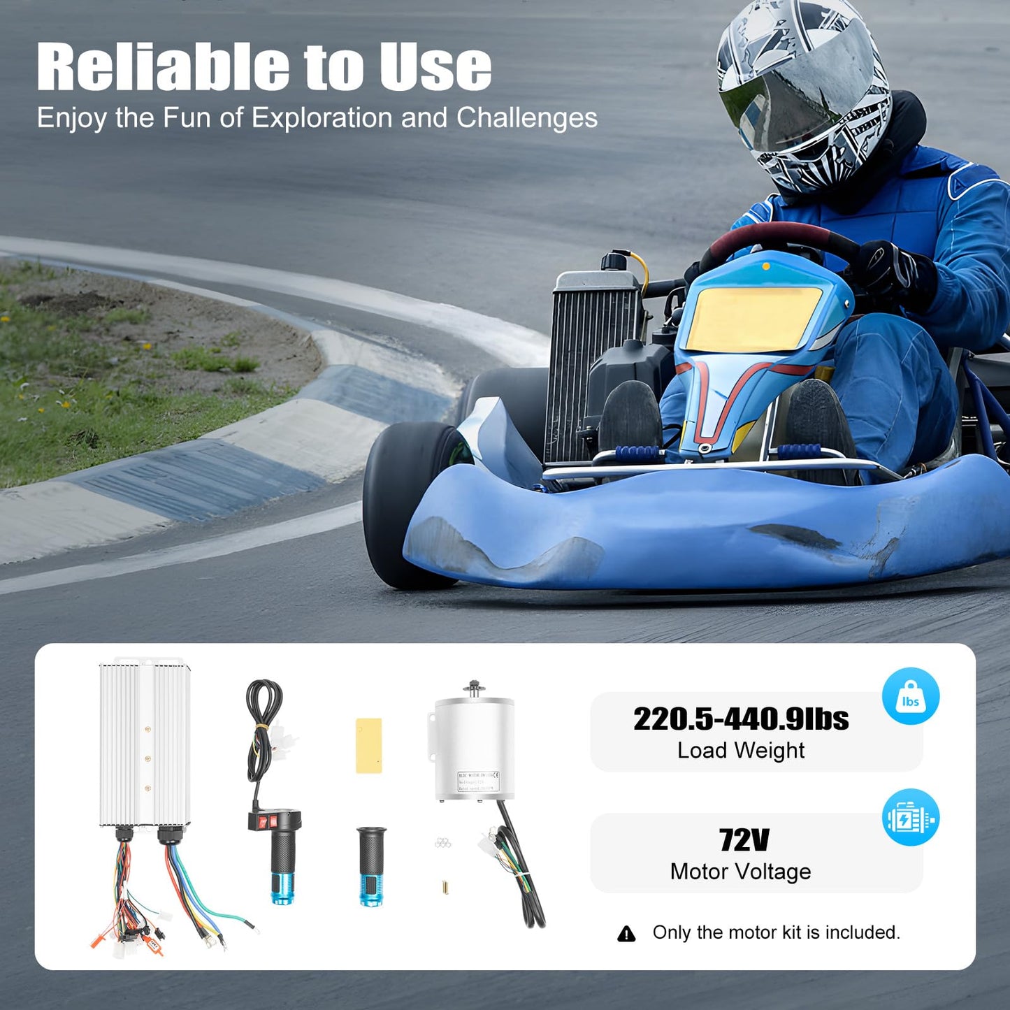 Electric Brushless DC Motor Kit, 72V 3000W E-Bike Brushless Motor Controller Kit 6000RPM Ebike DIY Conversion w/Handlebar Throttle for Go-Karts E-Scooter & Electric Bikes