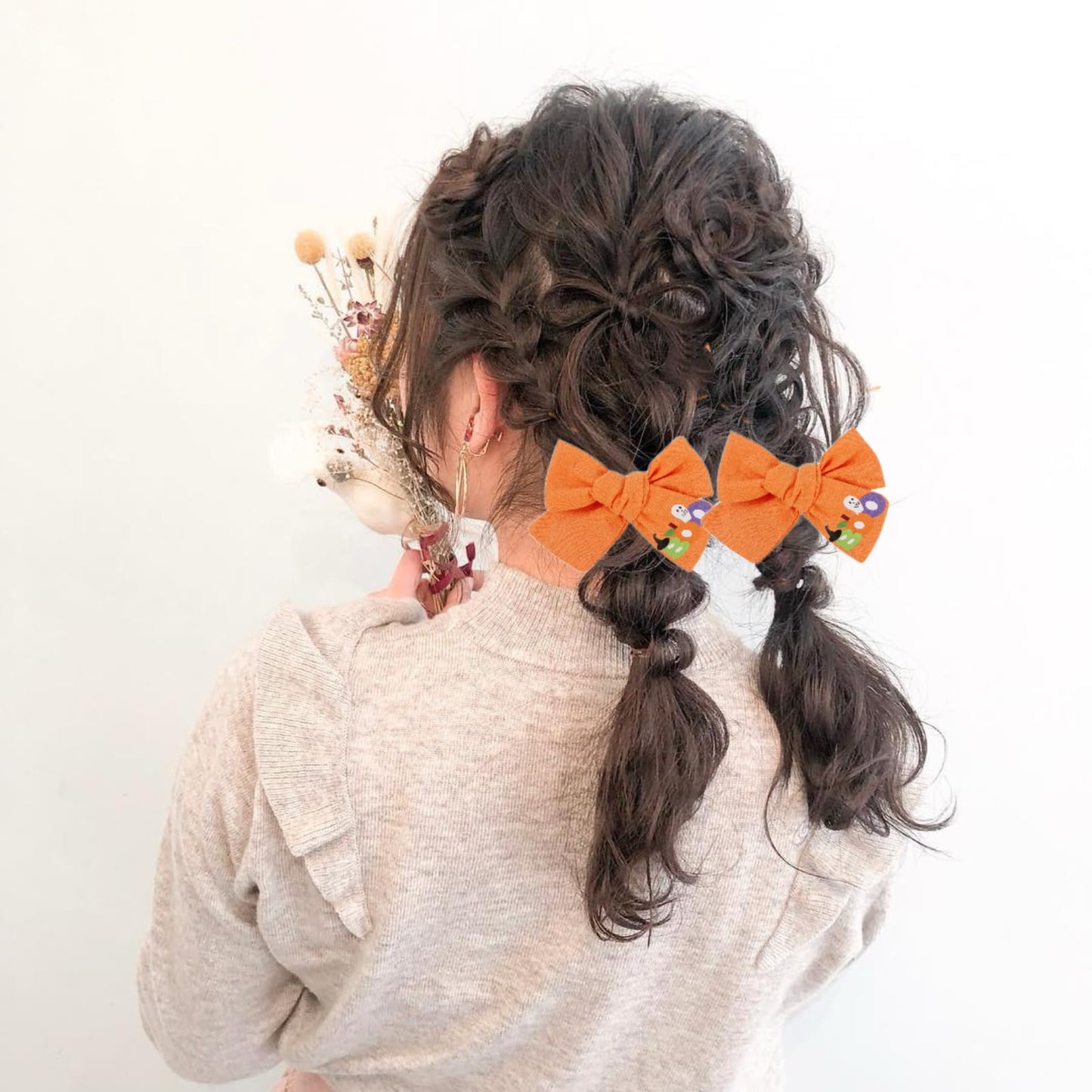 Halloween Ghost Hair Bows Clips,Toddler Girls Cute Fall Orange Cheer Bowknot Barrettes Alligator Pins,Kids Dead Day Costume Part