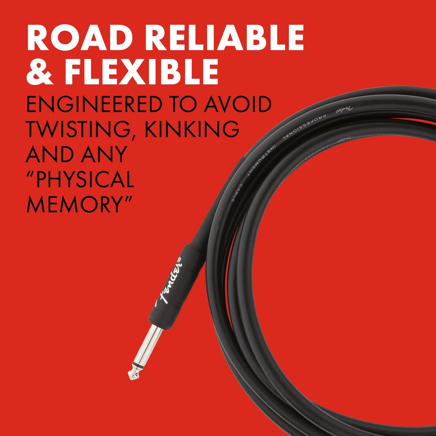 Fender Professional Series Instrument Cable, Guitar Cable, Guitar Accessories, Straight/Angle, Black, 10Ft