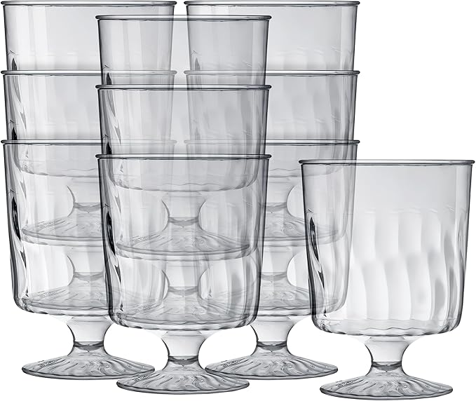 Elegant Clear Plastic Pedestal Wine Glasses - 8 oz. (Pack of 10) - Perfect for Celebrations, Gatherings, and Everyday Dining