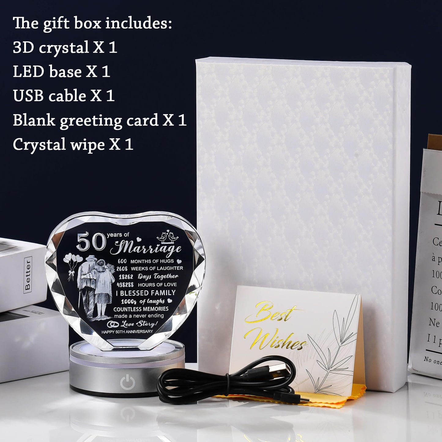 Movdyka 50th Wedding Anniversary Crystal Gifts for Couple Parents, Unique 50th Decorations Lamp Present for Women Men, 50 Years of Marriage Keepsake Gift for Him Her