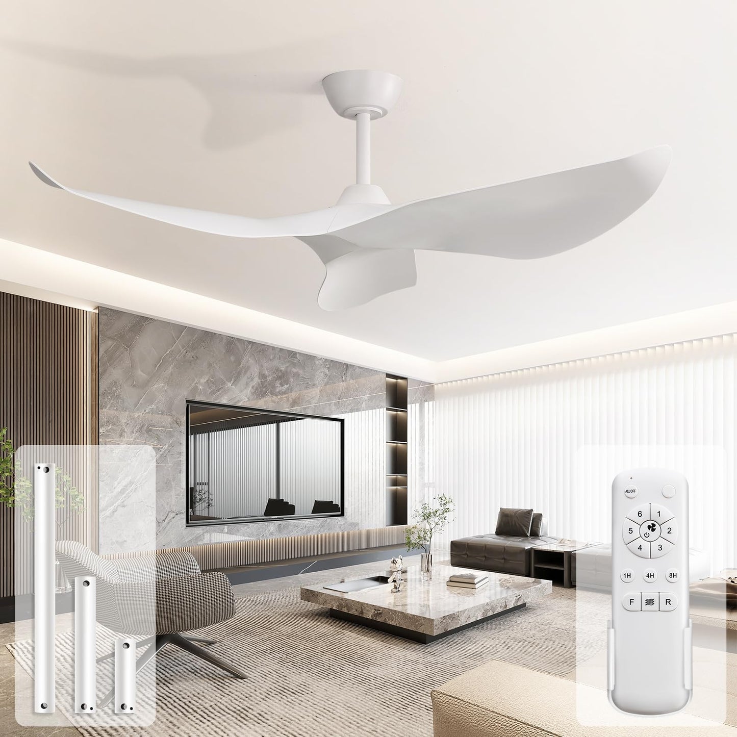 Sofucor 38 Inch Ceiling Fan No Light, Modern Ceiling Fan with Remote Control, Quiet Reversible DC Motor, 6-Speed Noiseless Indoor Ceiling Fan for Bedroom Living Room Covered Patio Porch