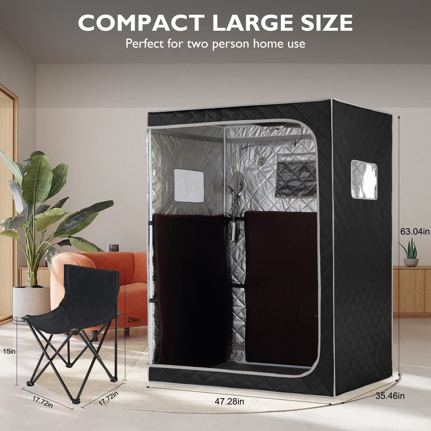 Full Size Two Person Far Infrared Sauna with Ice Bath Tub, Portable Home SPA with Time & Temperature Remote, Chairs, Light, Oversized 2 Person Privacy Saunas, Portable XL Large Cold Plunge Tub