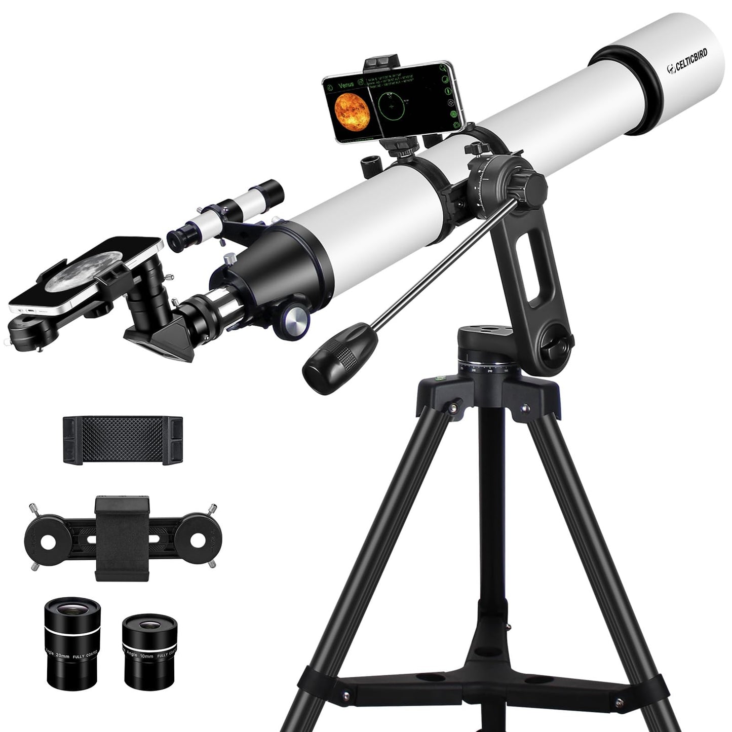 90mm Aperture 800mm Refractor Telescope for Adults High Powered Telescopes for Astronomy Beginners – Professional AZ Mount Tripod, HD Optics, Phone Adapter