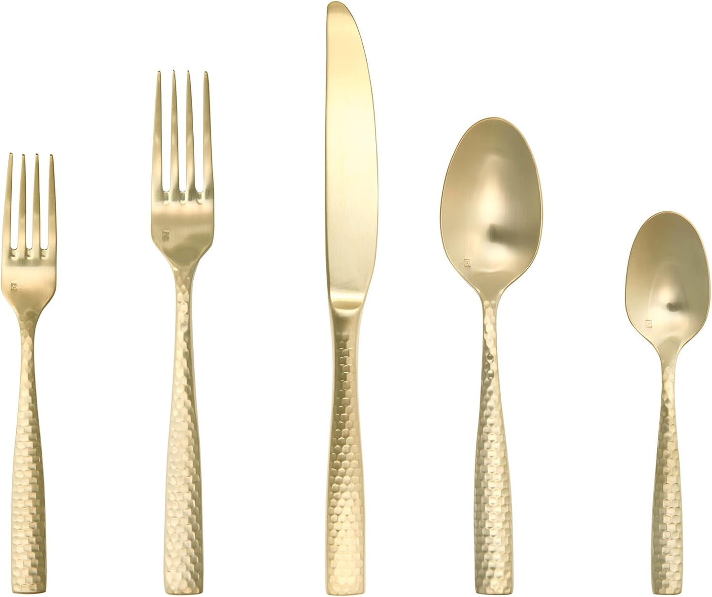 Fortessa Lucca Faceted 18/10 Stainless Steel Flatware, Tea/Coffee Spoon, 5.9", Set of 12, Brushed Gold