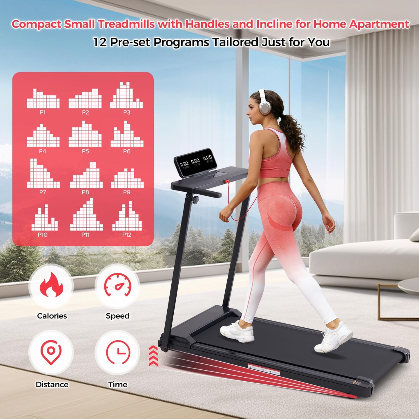 Walking Pad Treadmill with Handle Bar & Incline, 0.6-10MPH Portable Small Treadmills for Home Small, 3.5HP Walking Pad Treadmill with Incline, 400LBS Electric Mini Treadmills for Home Exercising