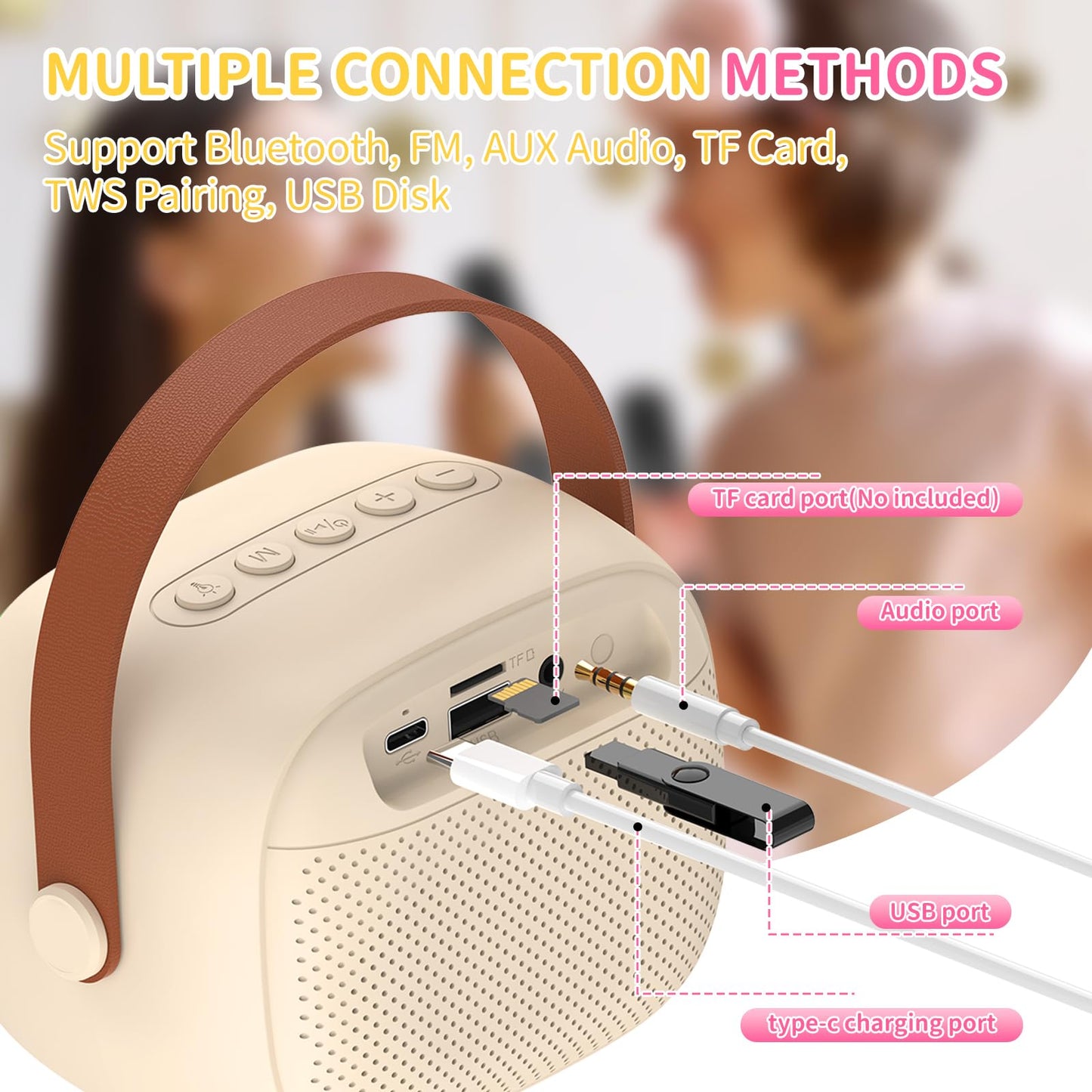 Mini Karaoke Machine for Kids with 2 Wireless Microphones Portable Small RGB Bluetooth Speaker Toys Birthday Gifts for 3 4 5 6 7 8+ Year Old Girl Boys