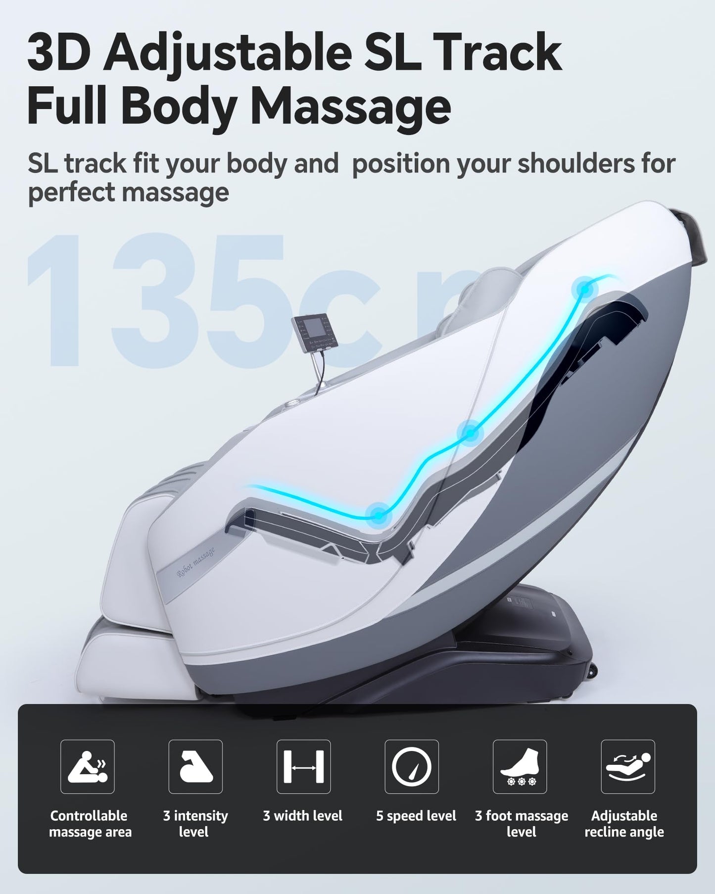 UIIU Massage Chair Full Body Zero Gravity, 3D ‌SL-Track Shiatsu Massage with Unique Rocking Sleep Mode, Upgraded Calf & Knee Massage (+11cm) for Tall People, Wireless Charging &Touch Screen,Gray Wh