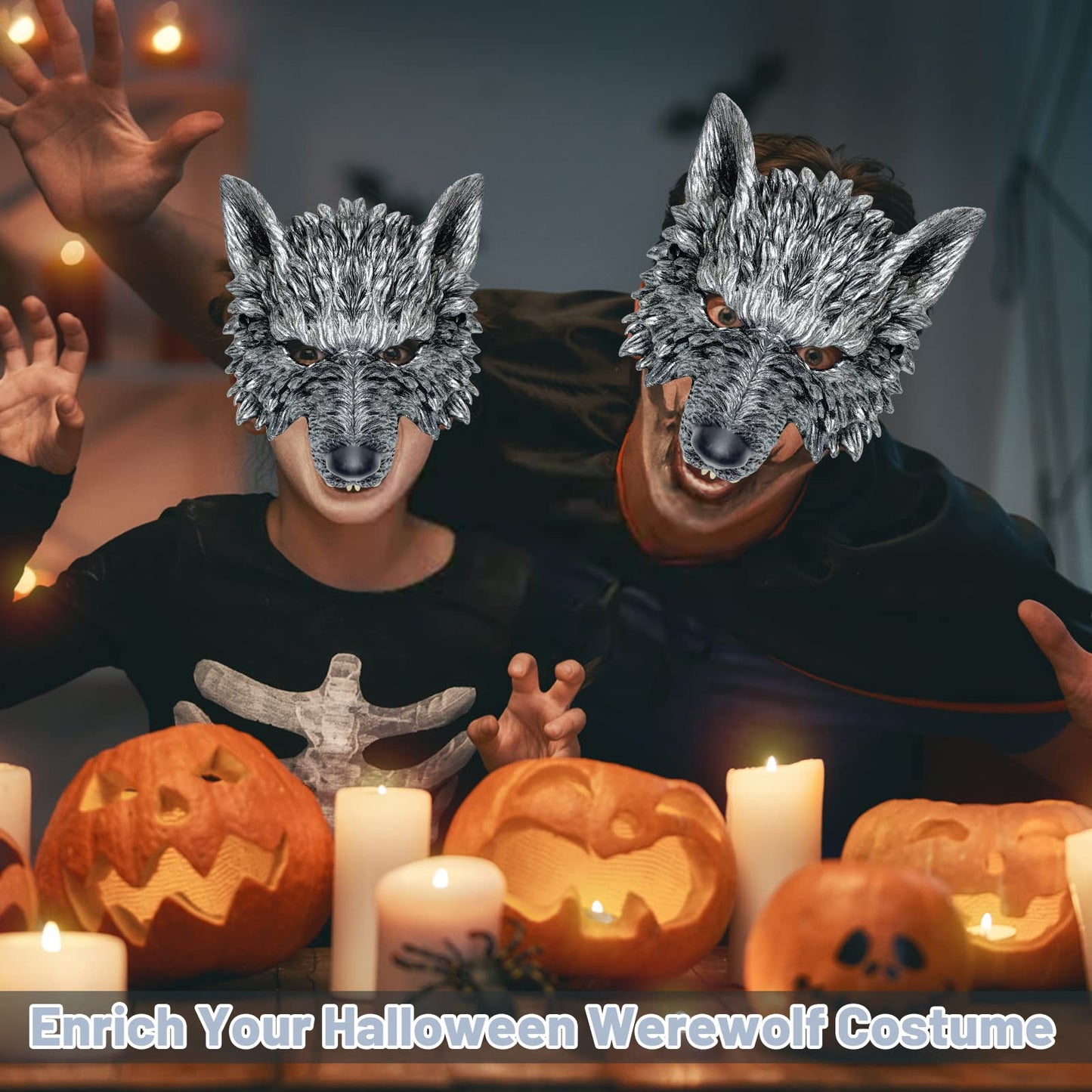 Exlinonline Wolf Costume Headwear (WW-099) for Halloween Party - Includes Wolf Ears, Tails, Gloves and Mask - Perfect for Women, Men, Kids, Boys and Girls - One Size Fits Most