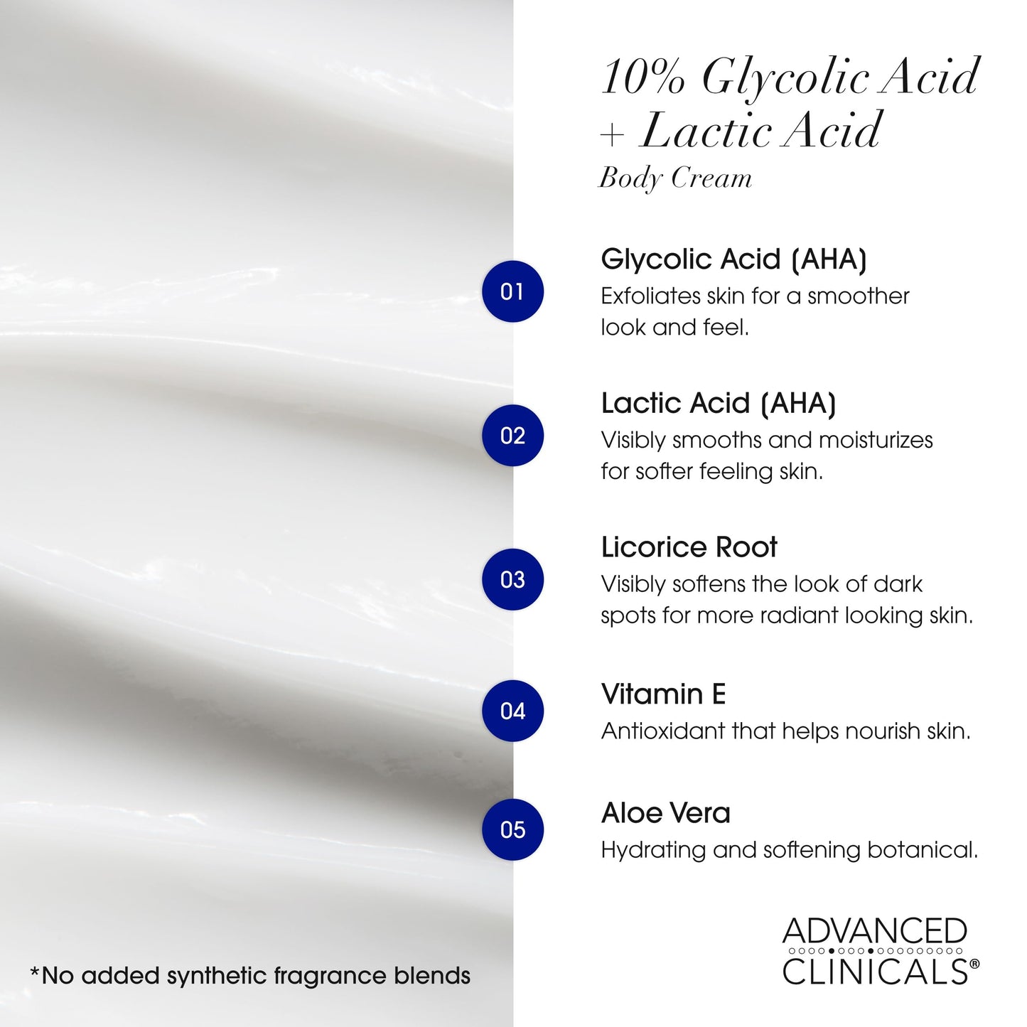 Advanced Clinicals 10% Glycolic Acid + Lactic Acid Lotion Exfoliant Moisturizing Cream With Hyaluronic Acid Moisturizer | AHA Ex