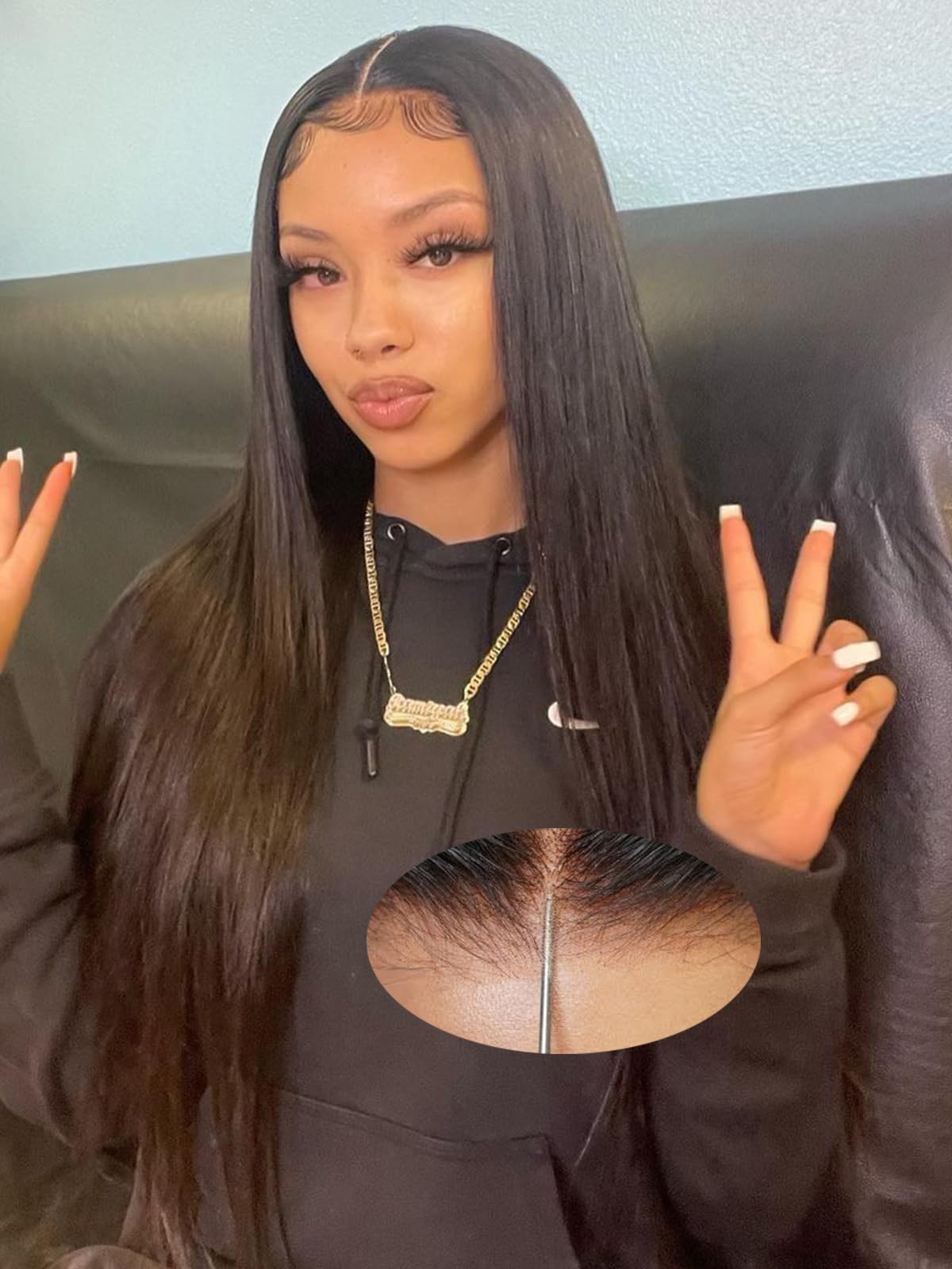 22 Inch Straight Glueless Pre Plucked Pre Cut 7X5 HD Lace Pre Bleached Knots Wigs Human Hair,Wear and Go Lace Front Wig with Nat