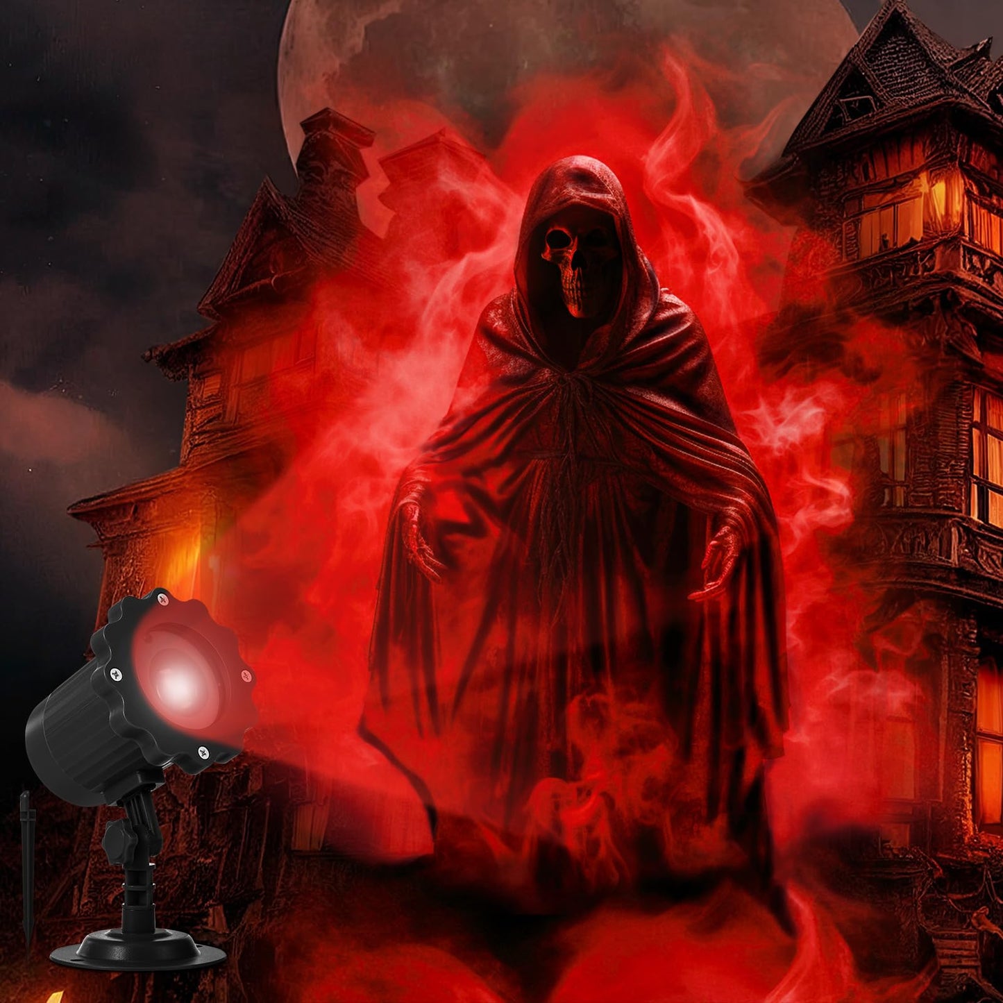 Treela Halloween Projector Lights Outdoor Indoor Dynamic Ghost Skull Lights Decoration Outside LED Landscape Lamp for Holiday Garden Supplies (Ghost, Red)