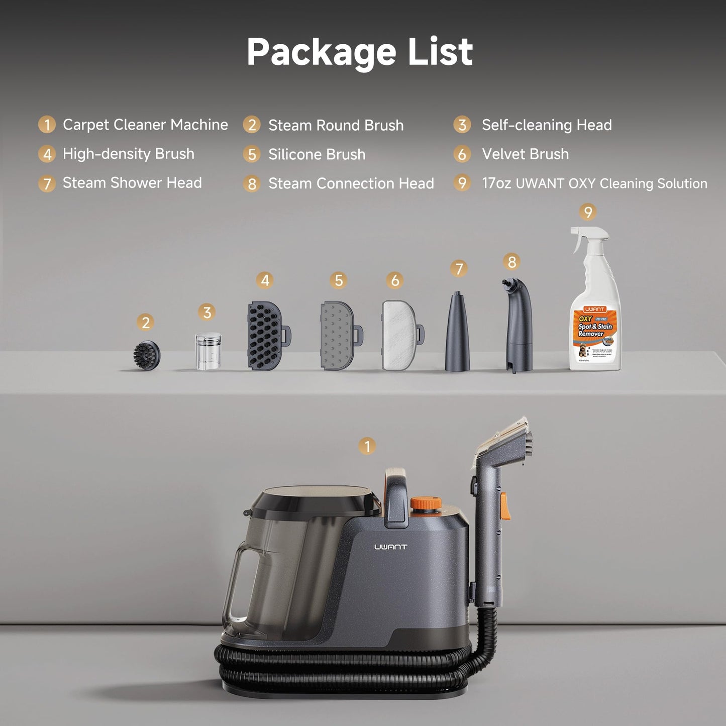 Uwant Carpet Cleaner Machine with Steam&Hot&Cold Water Models 18Kpa Powerful Suction Upholstery Cleaner Machine with Pet Pro Cleaner for Pets, Carpet Steam Cleaner Set of 1
