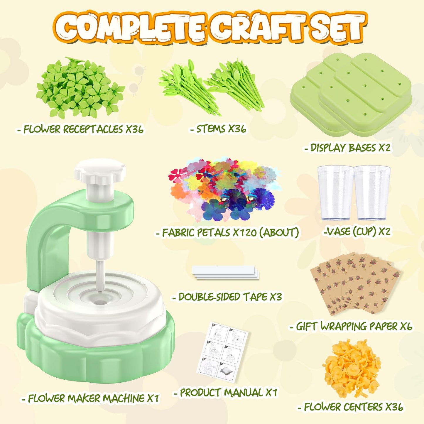 Art Flower Bouquet Craft Kit, DIY Arts & Crafts Flower Toy for Kids, Build Your Own Bouquet, Creative Educational Gift for Toddlers Kids, Christmas Birthday Gift for 4 5 6 7 8+ Year Old Girls and Boys