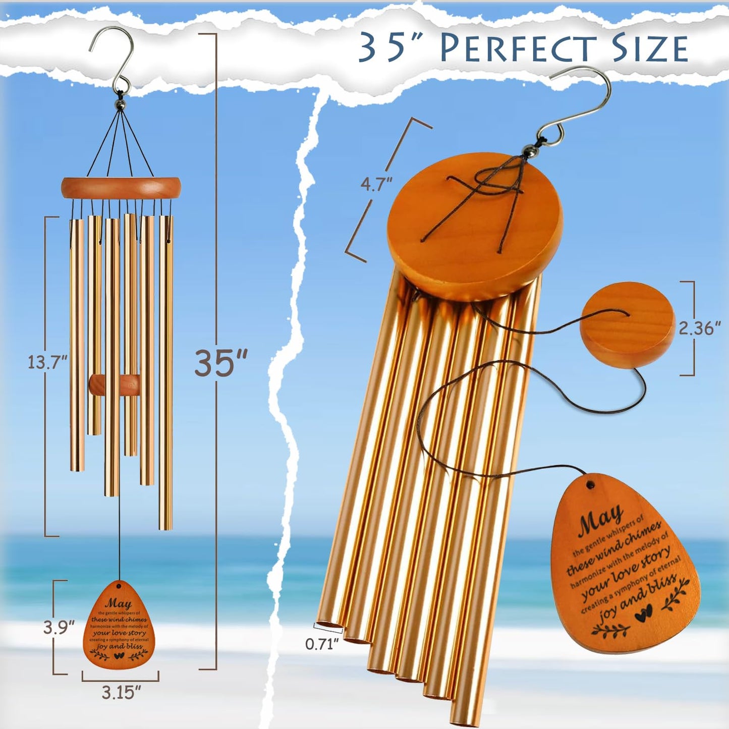 35" Wind Chimes Anniversary Wedding Gifts for Couple, Unique Parents Wedding Anniversary Decorations, Personalized Cool Engagement Gifts