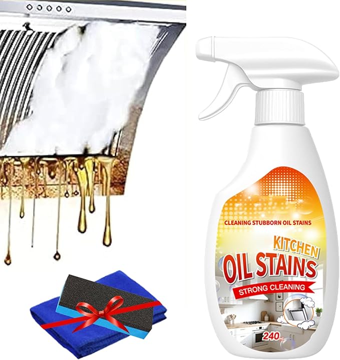 Fiell Heavy Grease Cleaner with Mild Formula Quick Decomposition,240ml Clean Kitchen up Oil Stains Spray,Kitchen Oil Cleaner,Multipurpose Oils Stain Remover Spray for Oven,Gas Stove,Cabinets,Grill (1)