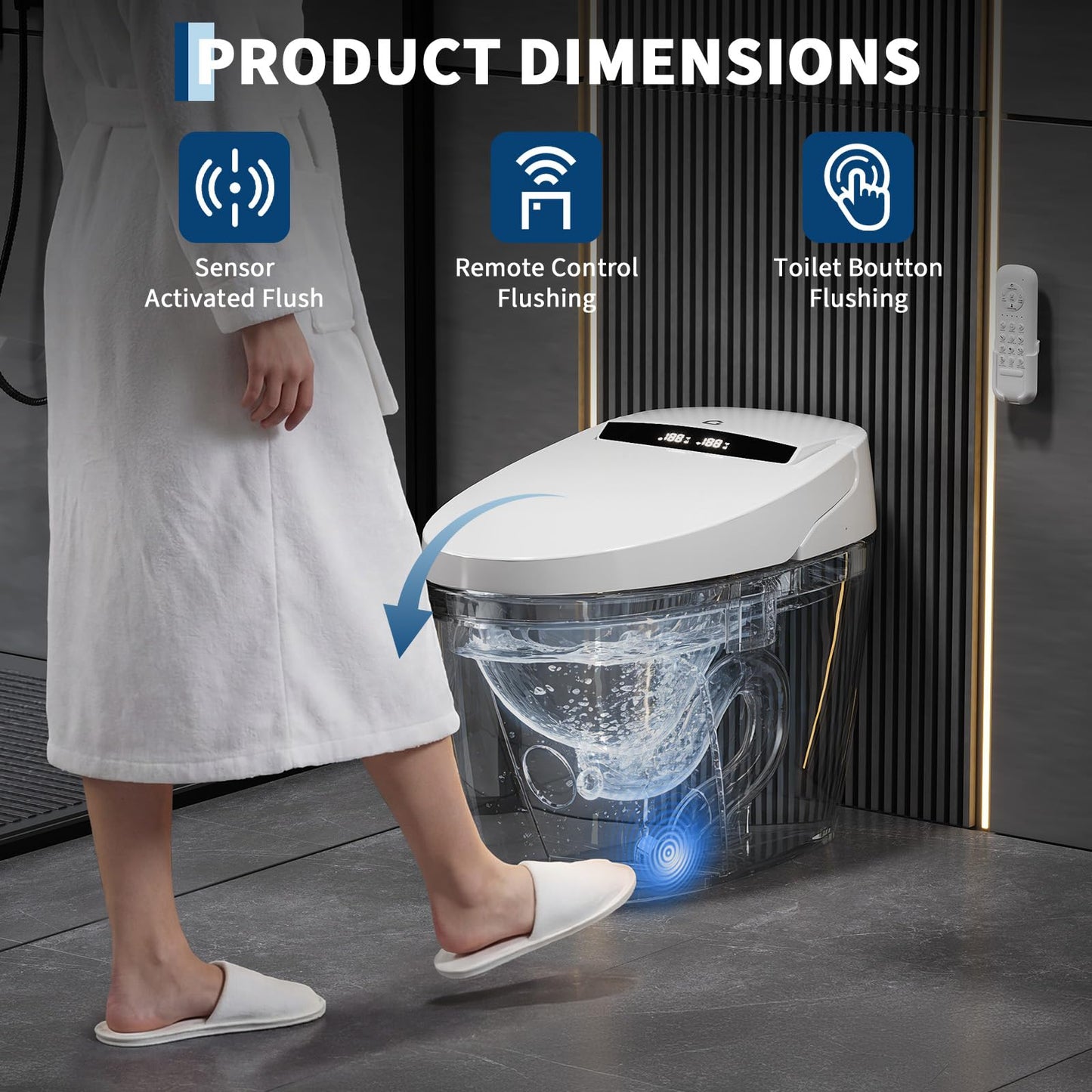 EliteEdge Modern Smart Toilet, One-Piece Elongated with Built-in Bidet, Heated Seat, Foot Sensor Flushing, Warm Air Dryer, Remote Control for Lid Open/Close