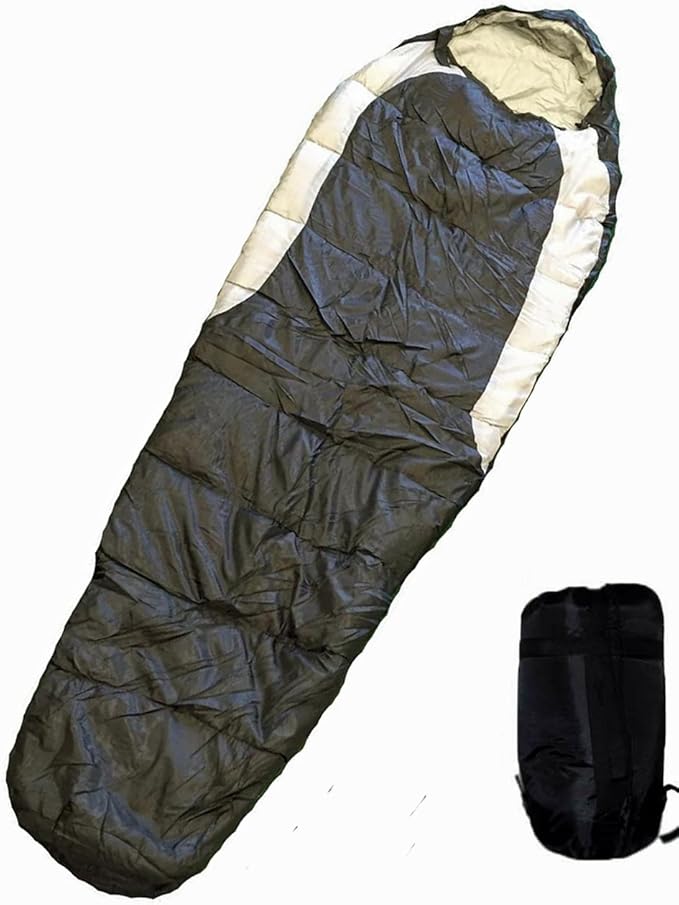 Shop4Omni Adult Mummy Type Camping Sleeping Bag with Carrying Case (Black)