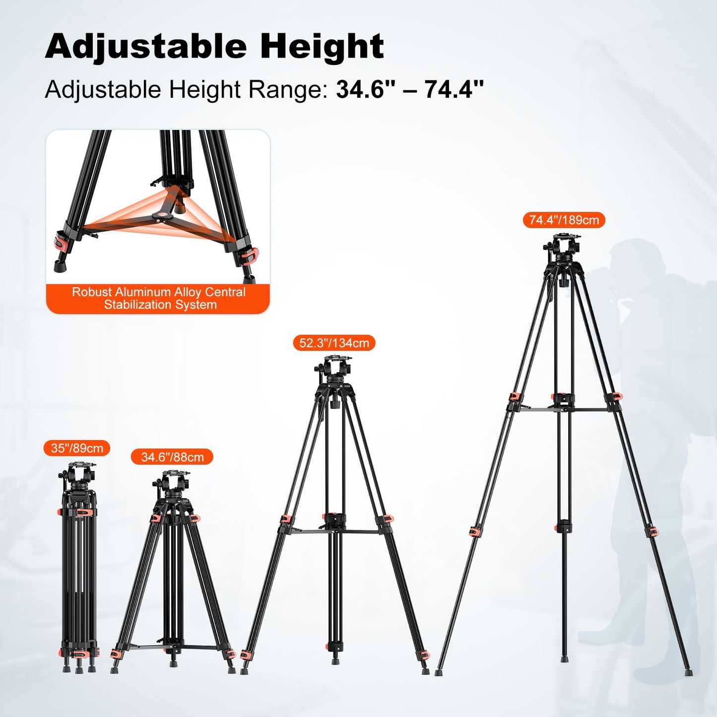 COMAN 74.4" Video Tripod, Heavy Duty Camera Tripod with Fluid Head and Aluminium Alloy Max Load 17.6 lbs/ 8KG for Canon Nikon DSLR Camcorder, DF16LS