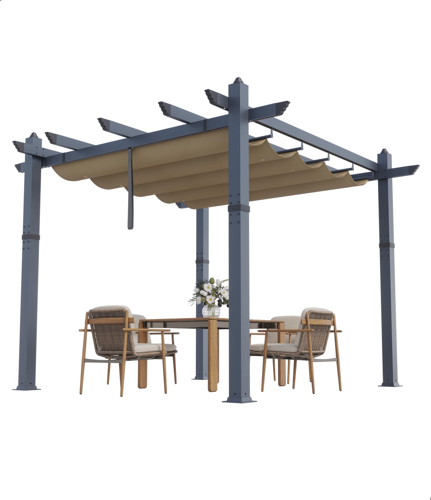 GarveeLife 10x10 ft Aluminum Pergola, Outdoor Metal Pergola with Adjustable Canopy, Reinforced Frame Outdoor Shelter for Backyard, Lawn and Deck - Khaki