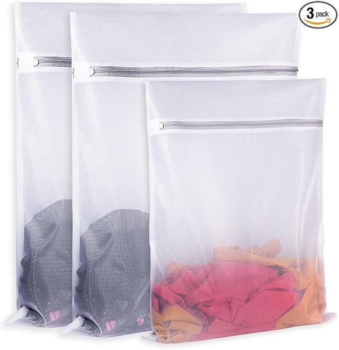 Laundry Mesh Bag-Heavy Duty Fine Mesh Wash Bag for Washing Machine-Supper Zipper Net Laundry Bag for Travel,Lingerie,Sweater,Garment,Undergarment （1M+2L）